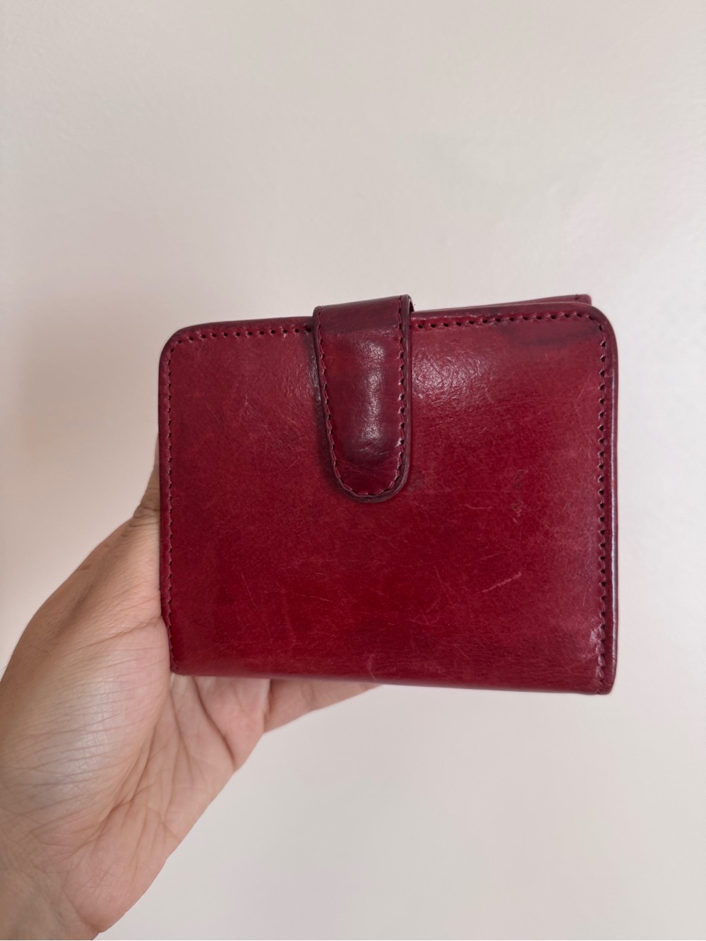Vintage Coach Compact Bifold Wallet in Red Water Buffalo Leather